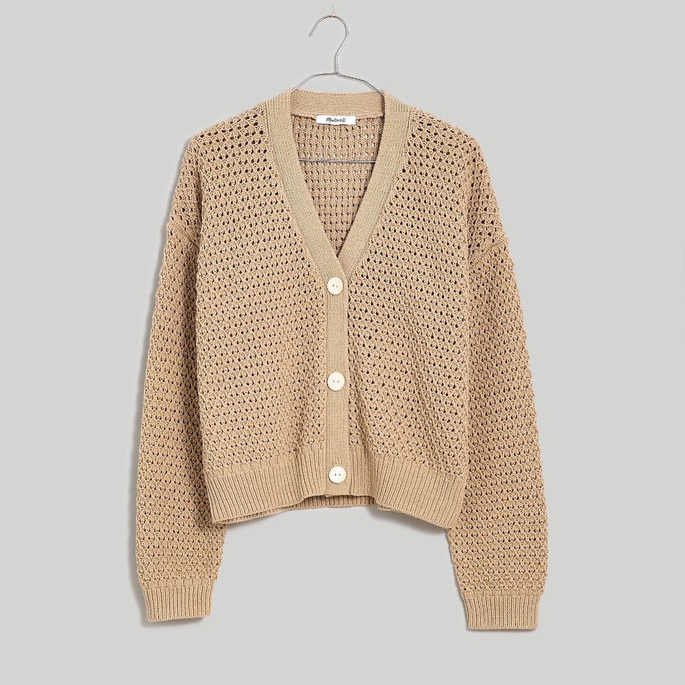 Open-stitch crop cardigan sweater